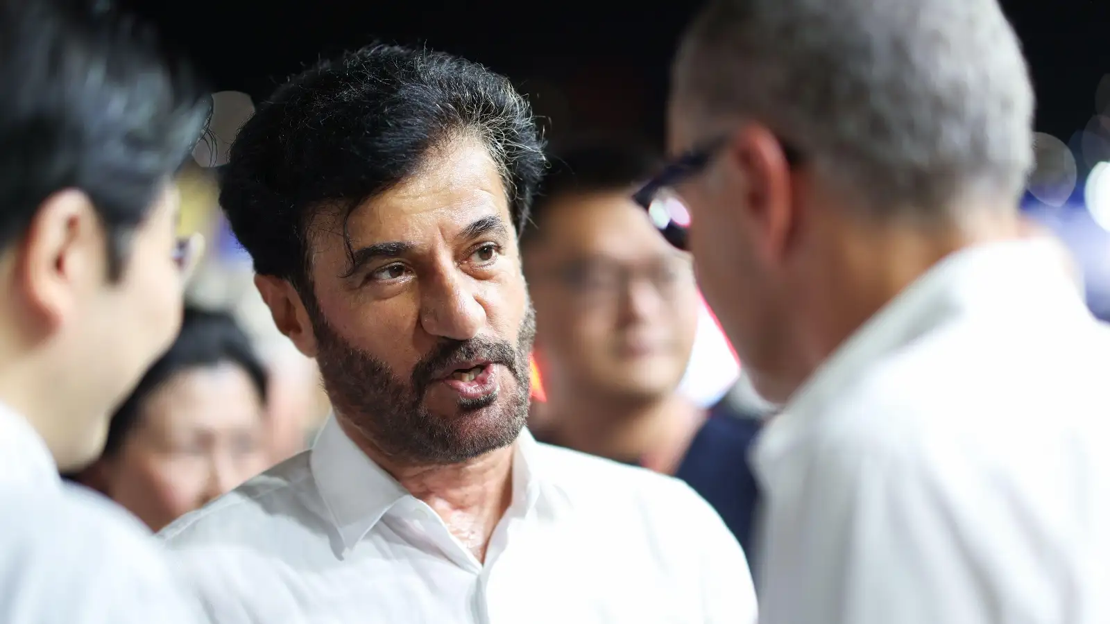 FIA president Mohammed Ben Sulayem talks to Formula 1 CEO Stefano Domenicali.