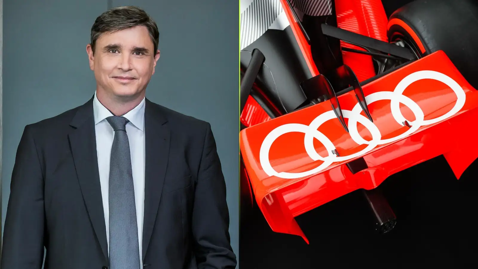 Audi CFO Jürgen Rittersberger and the company's logo.