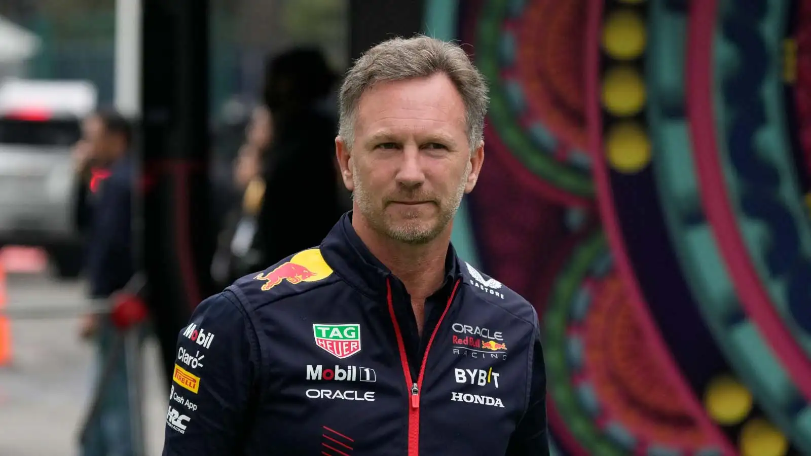 Red Bull boss Christian Horner arrives at the Mexican Grand Prix.