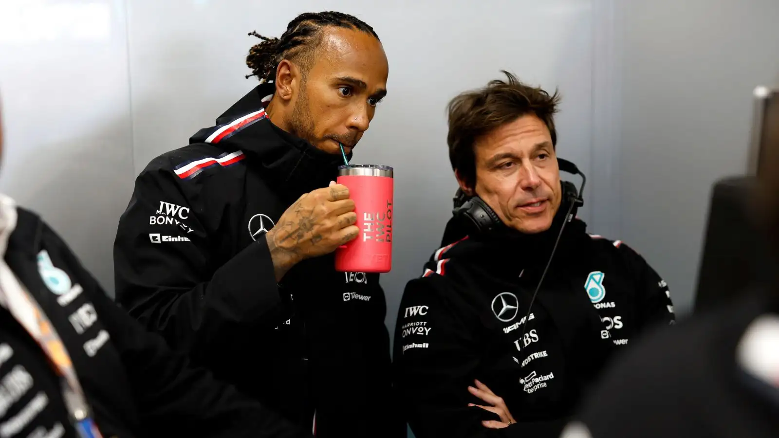 Mercedes driver Lewis Hamilton and team boss Toto Wolff
