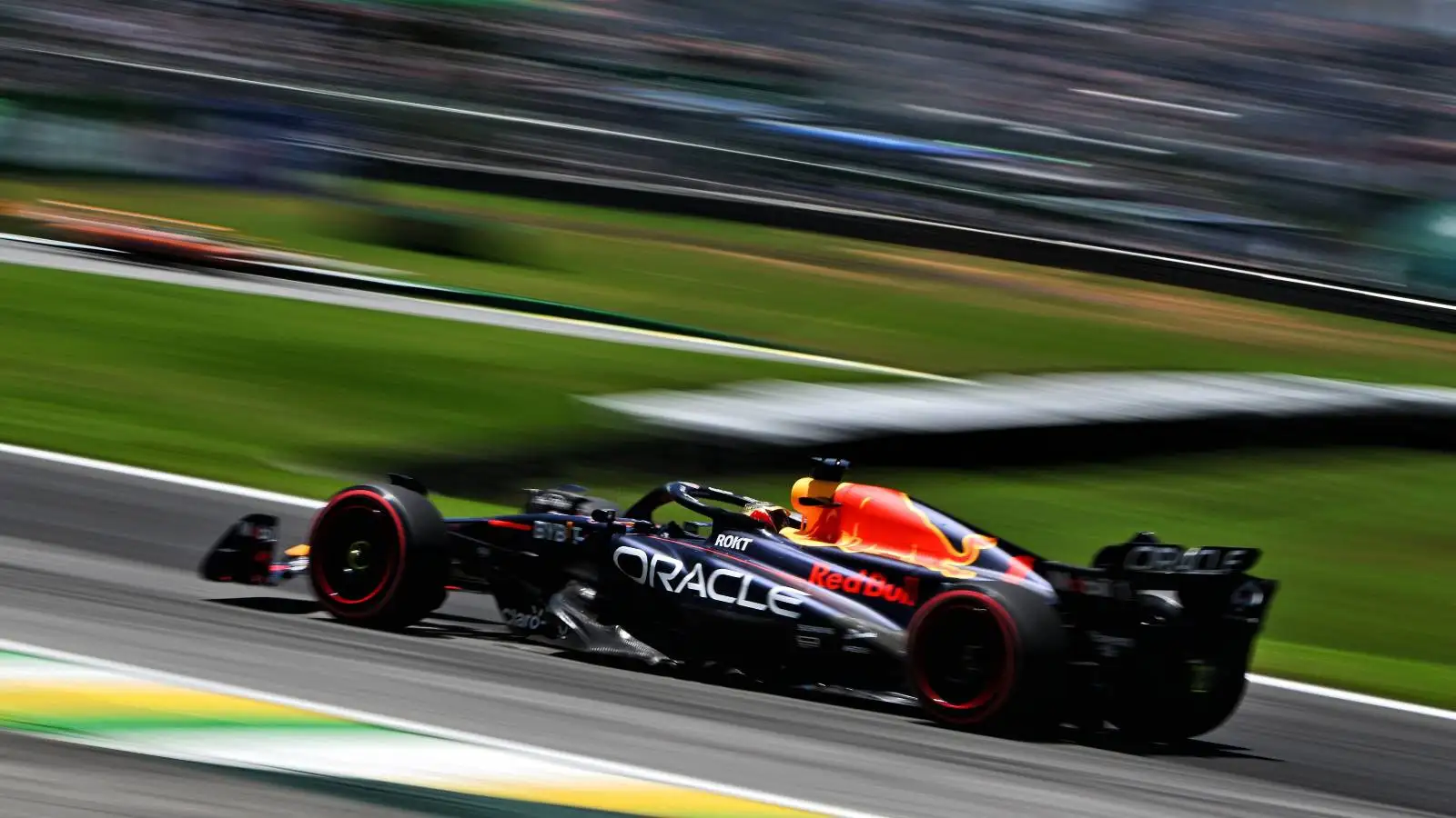 Max Verstappen driving the Red Bull RB19 in Brazil.