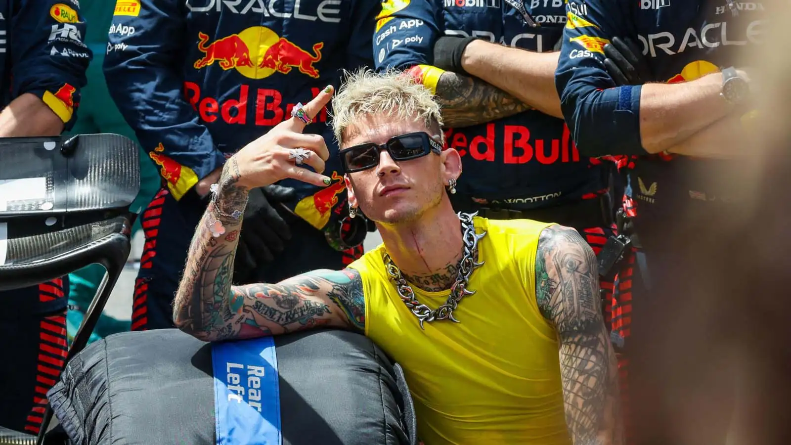 Machine Gun Kelly on the F1 grid with Red Bull.