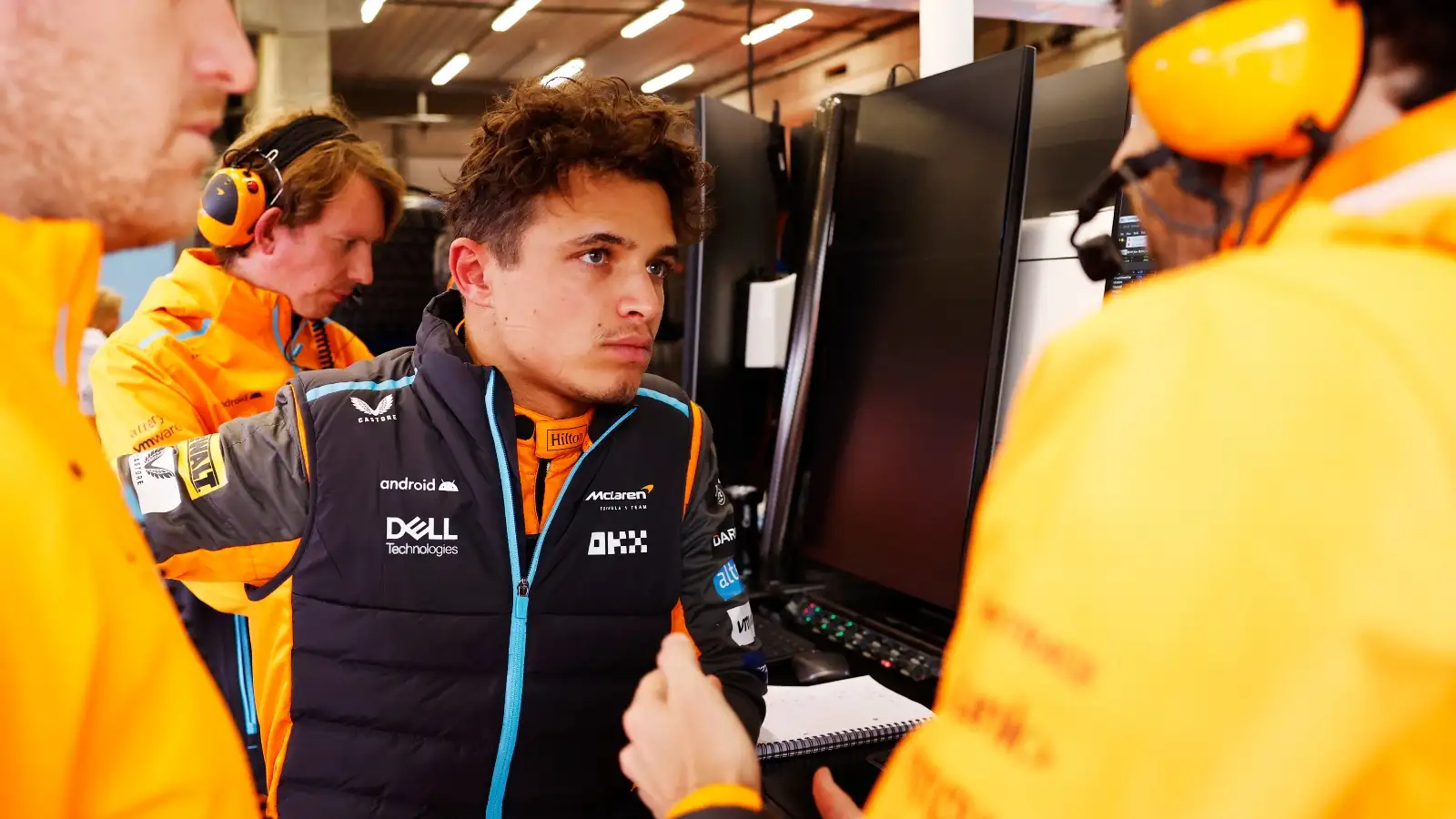 Lando Norris pictured in the McLaren garage.