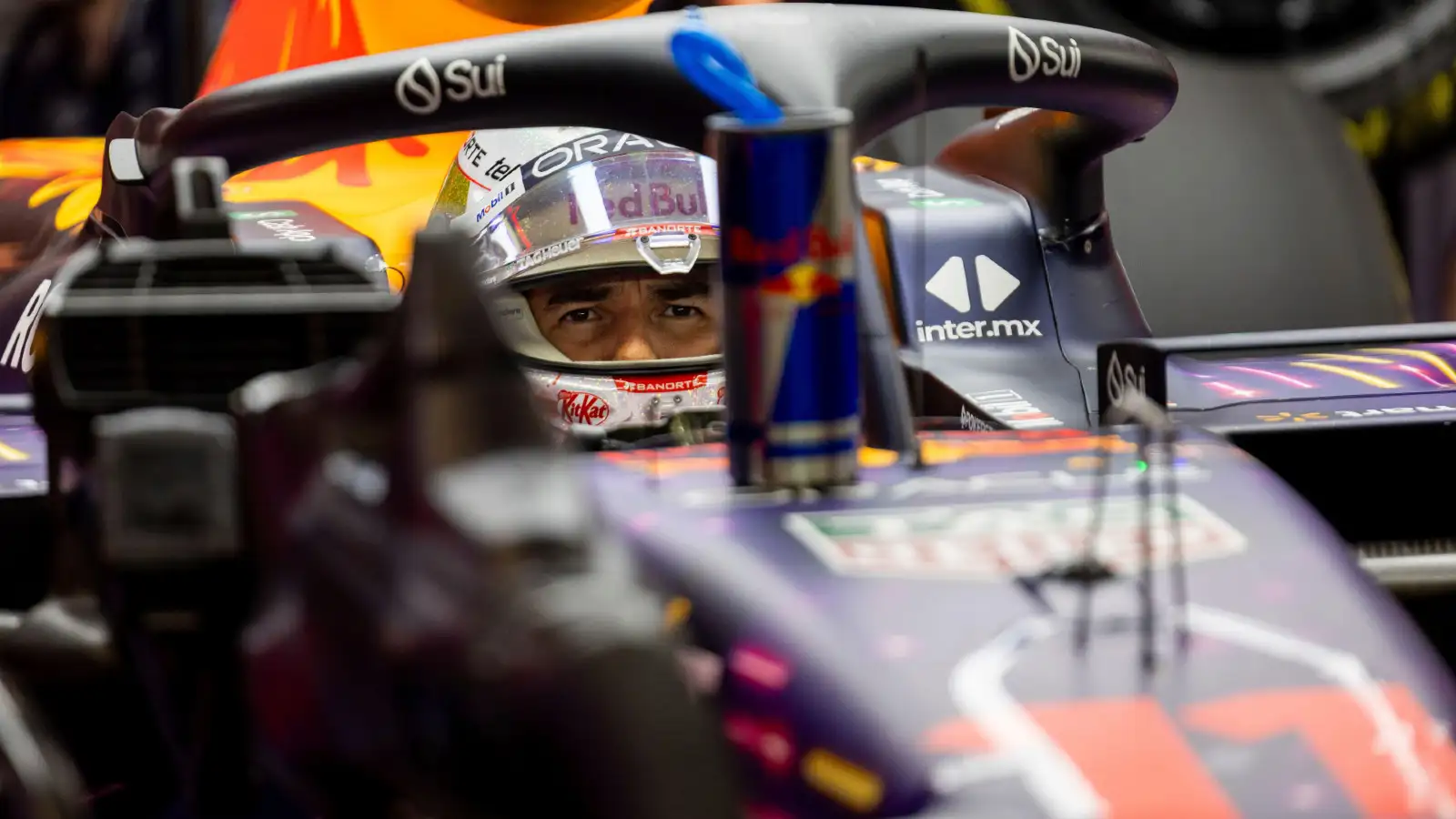 Sergio Perez pictured in his Red Bull RB19 during the Las Vegas Grand Prix weekend.