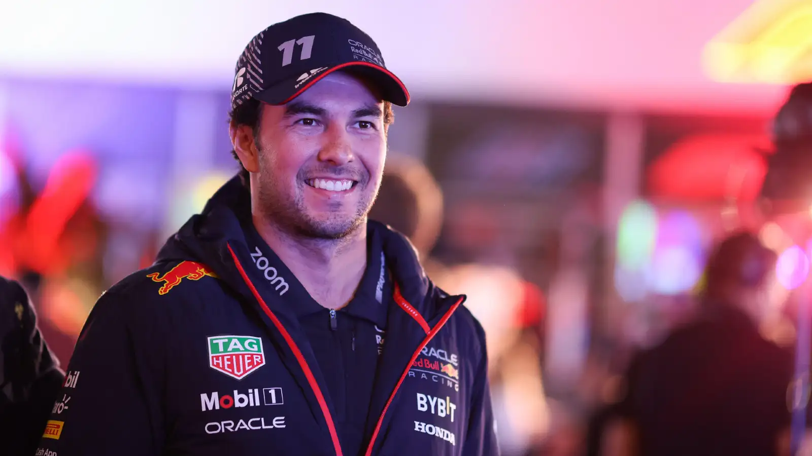 Sergio Perez walks through the paddock as the Red Bull driver competes in the Las Vegas Grand Prix.