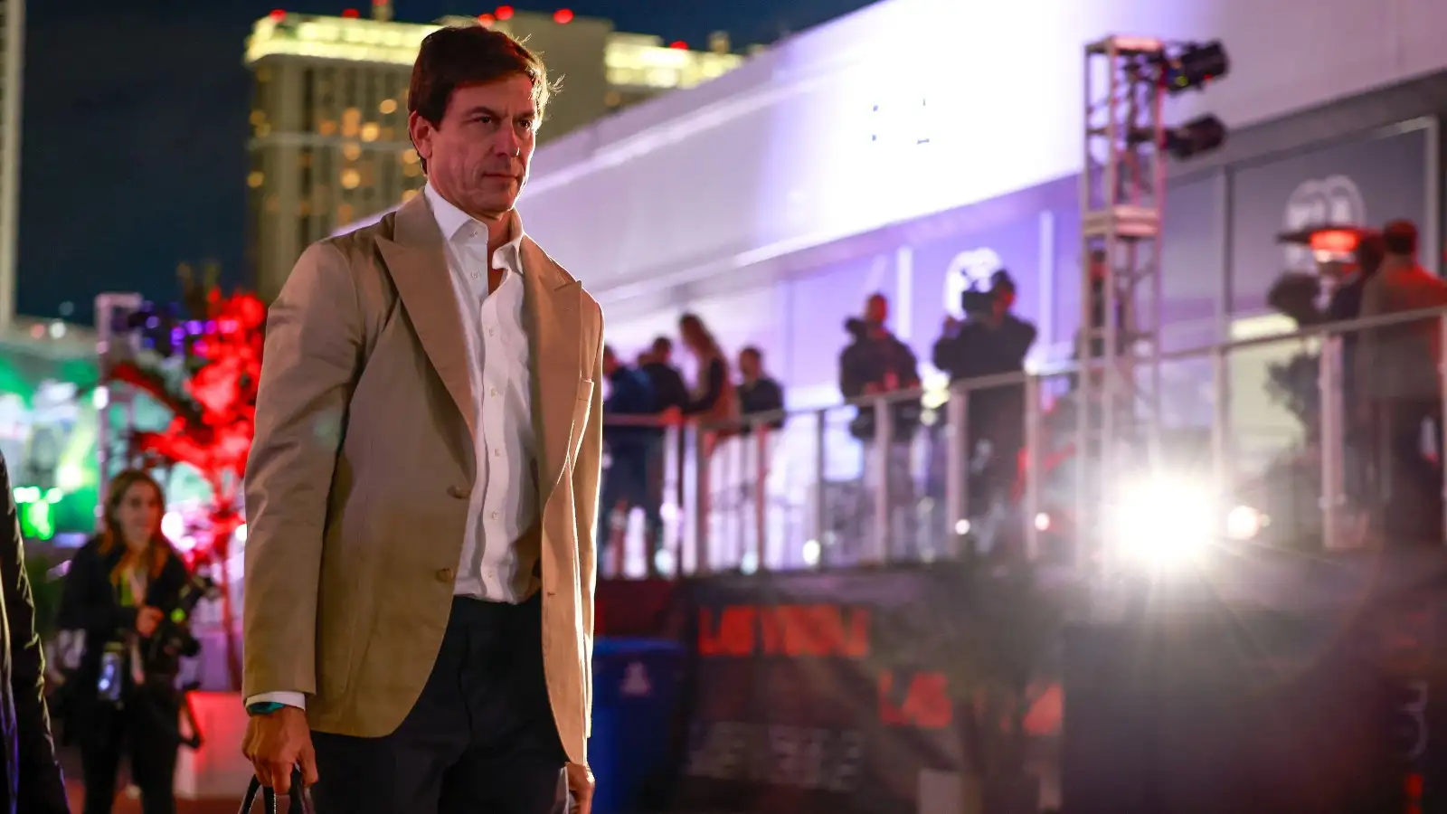 Toto Wolff walking through the Las Vegas Grand Prix paddock.