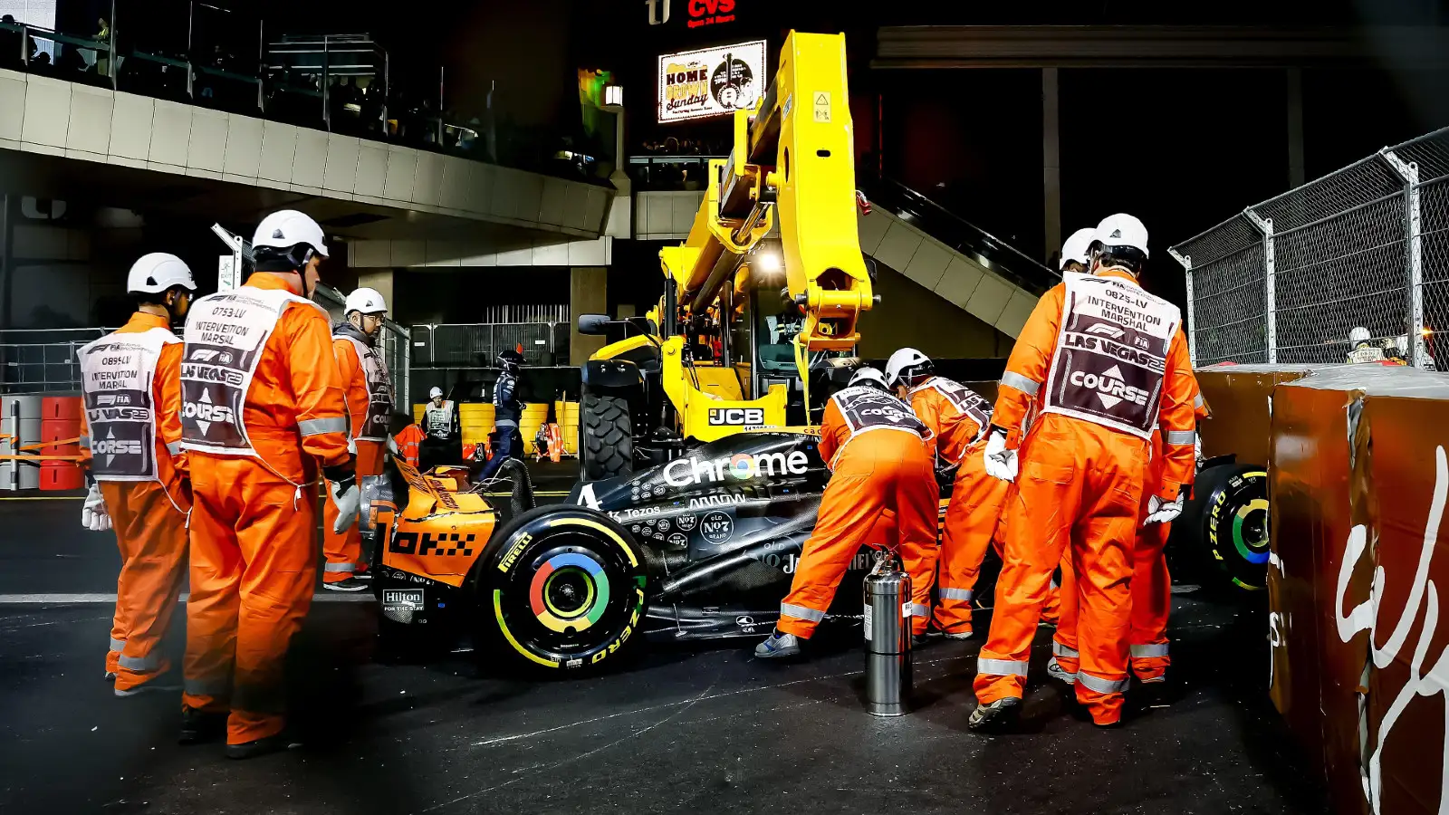Lando Norris crashed his McLaren on Lap 4 of the Las Vegas Grand Prix.