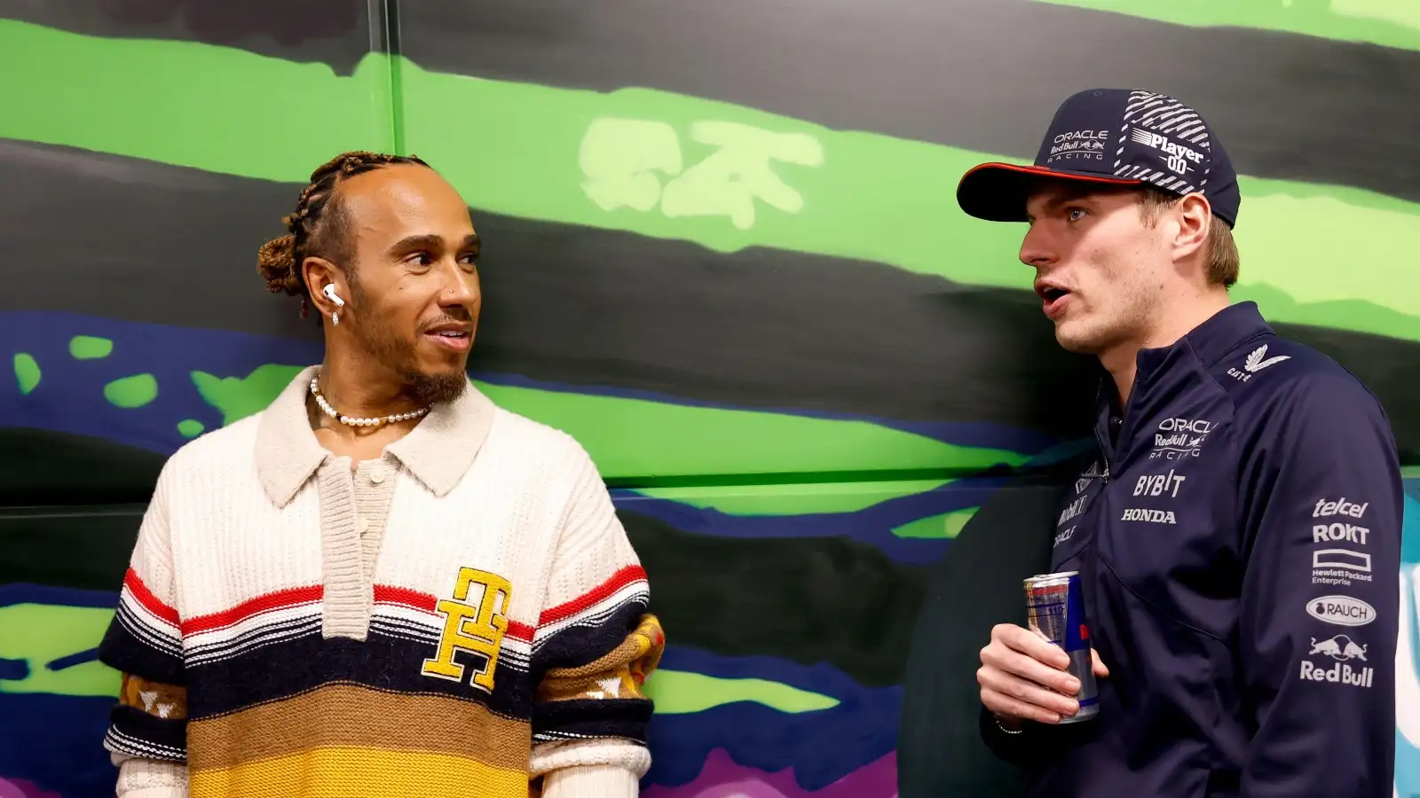 Lewis Hamilton and Max Verstappen catch up at the Las Vegas Grand Prix