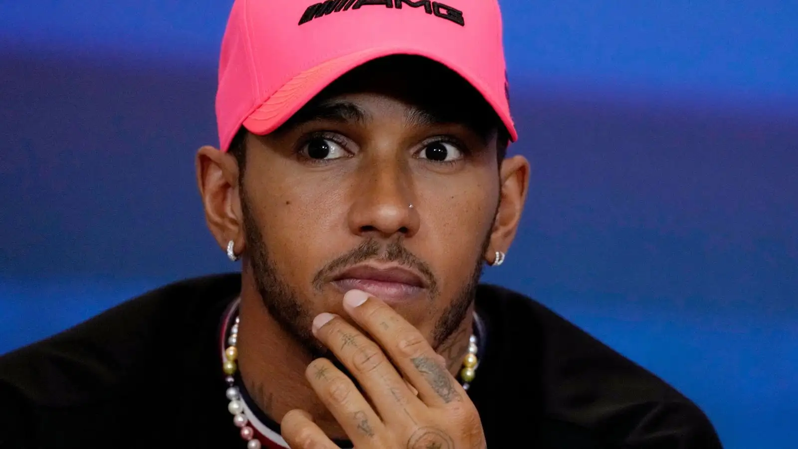 Lewis Hamilton fields questions from the media at the 2023 Abu Dhabi Grand Prix.