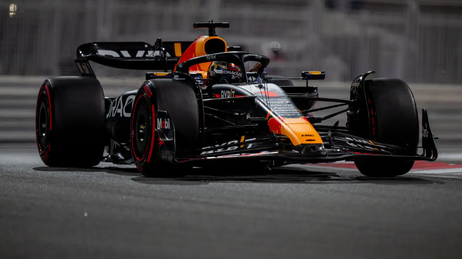 Max Verstappen drives his Red Bull RB19 during the Abu Dhabi Grand Prix weekend.