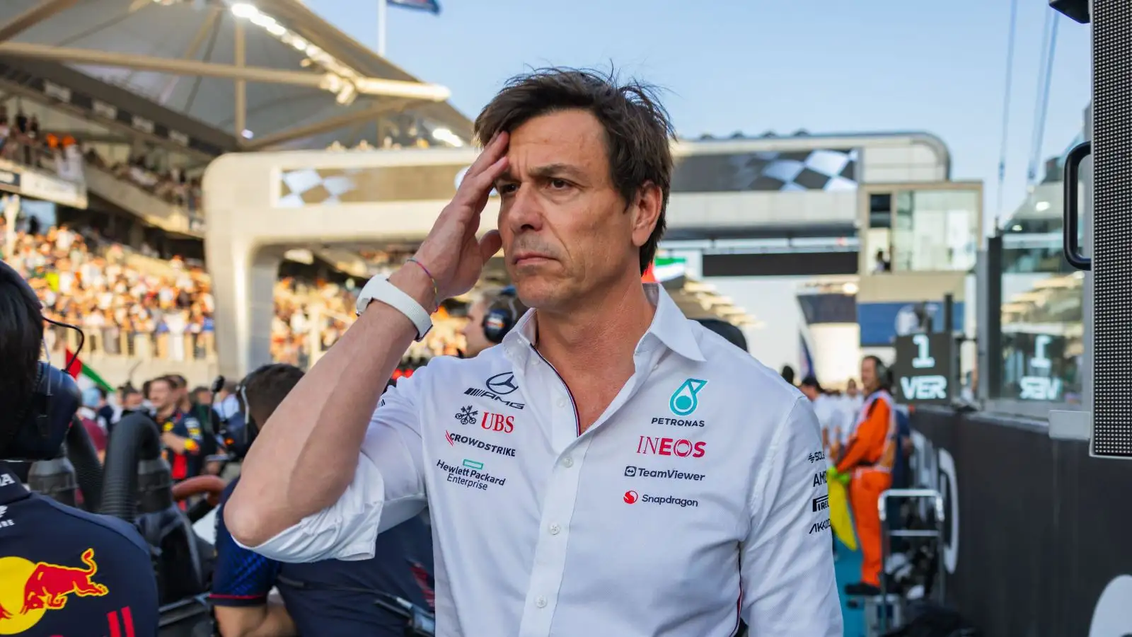 Mercedes boss Toto Wolff on the grid at the 2023 Abu Dhabi Grand Prix.