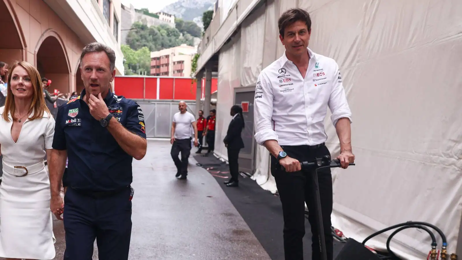 Red Bull principal Christian Horner and Mercedes boss Toto Wolff together in the Monaco paddock.