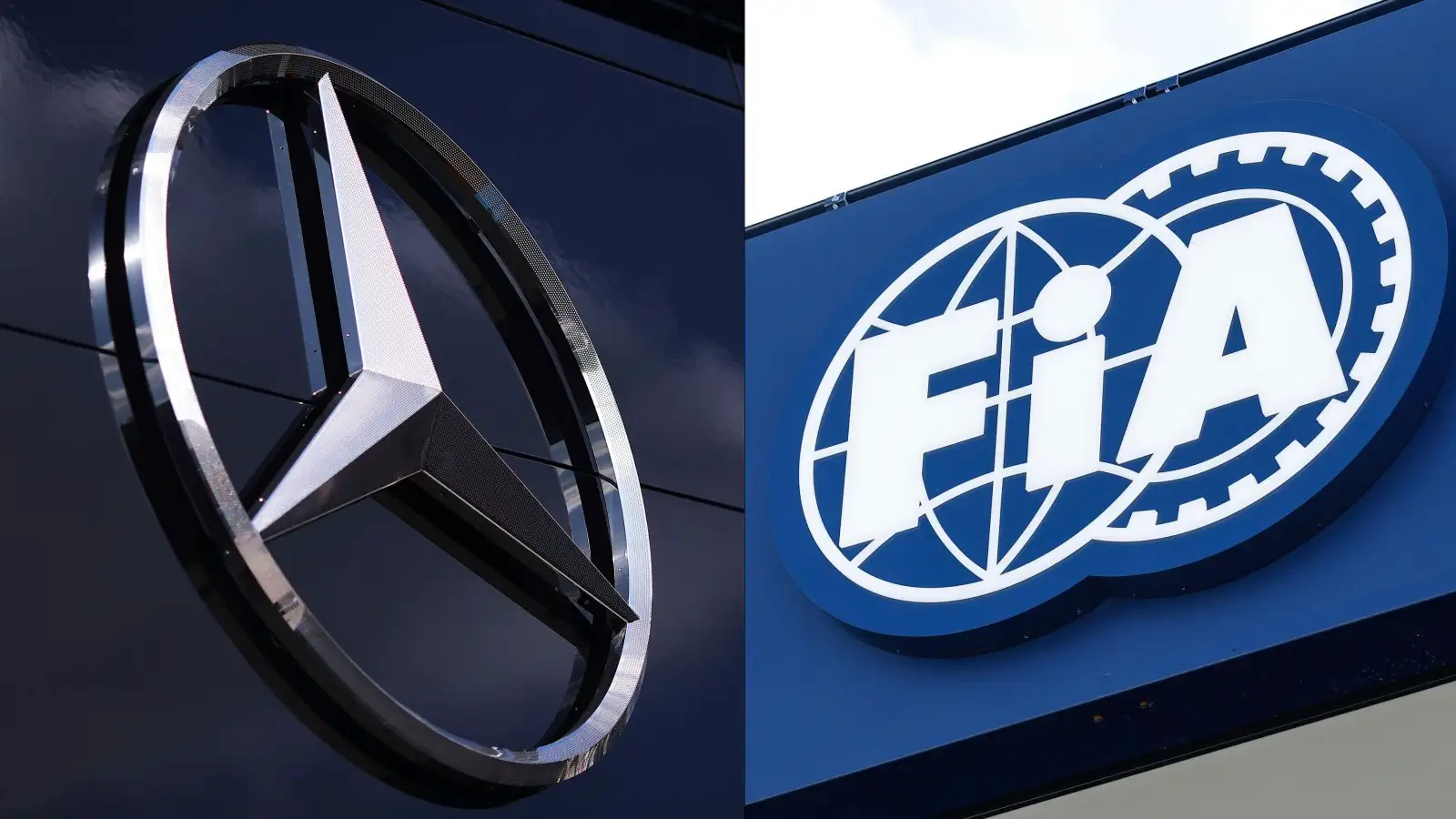 The Mercedes and the FIA logo.