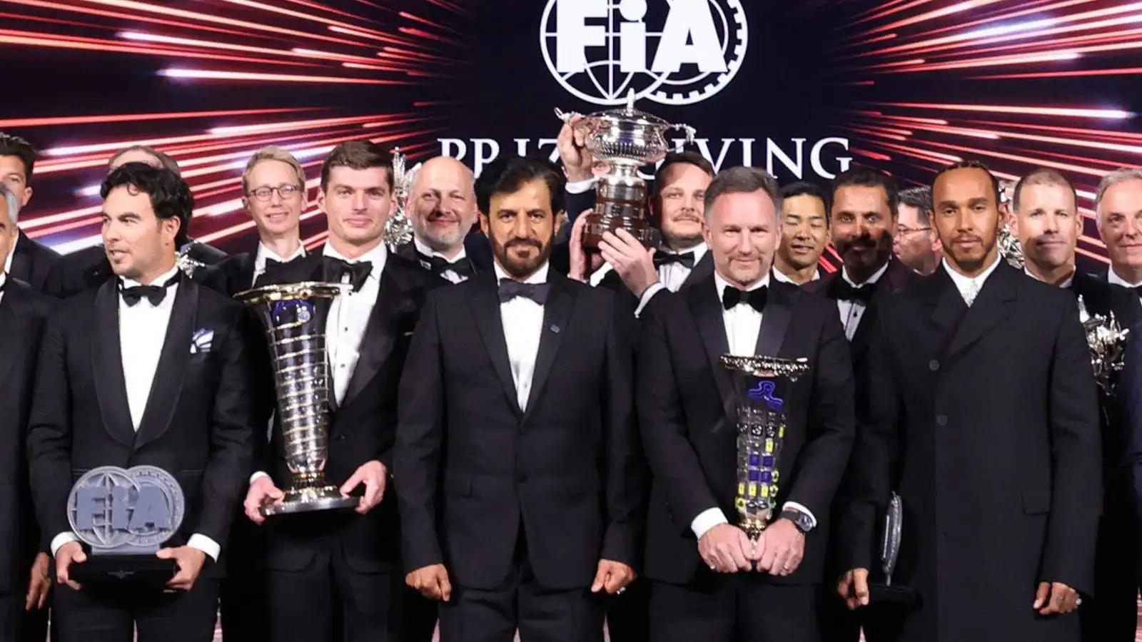 Max Verstappen, Christian Horner, Sergio Perez and Lewis Hamilton at the FIA gala.