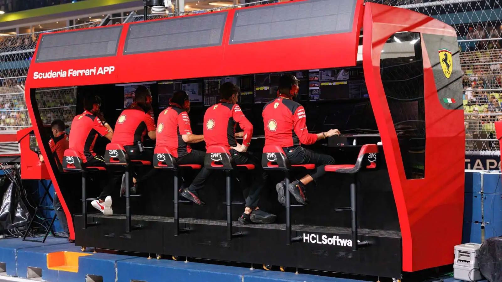 The Ferrari F1 pit wall in Singapore.