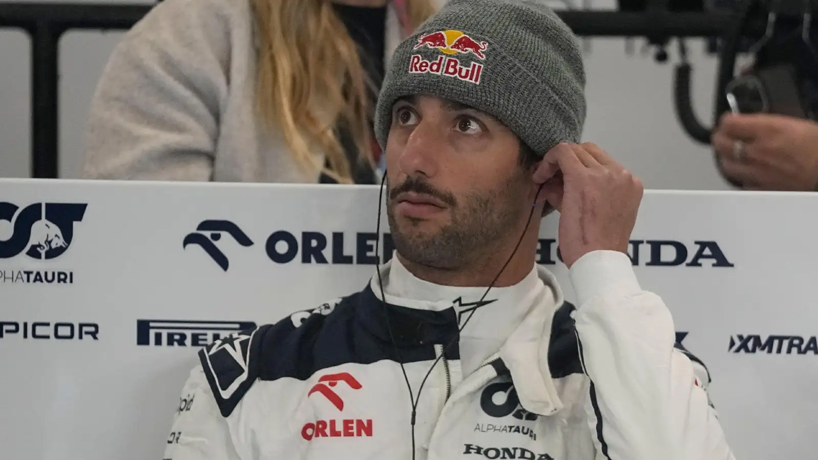 Daniel Ricciardo in the AlphaTauri garage at the Las Vegas Grand Prix.