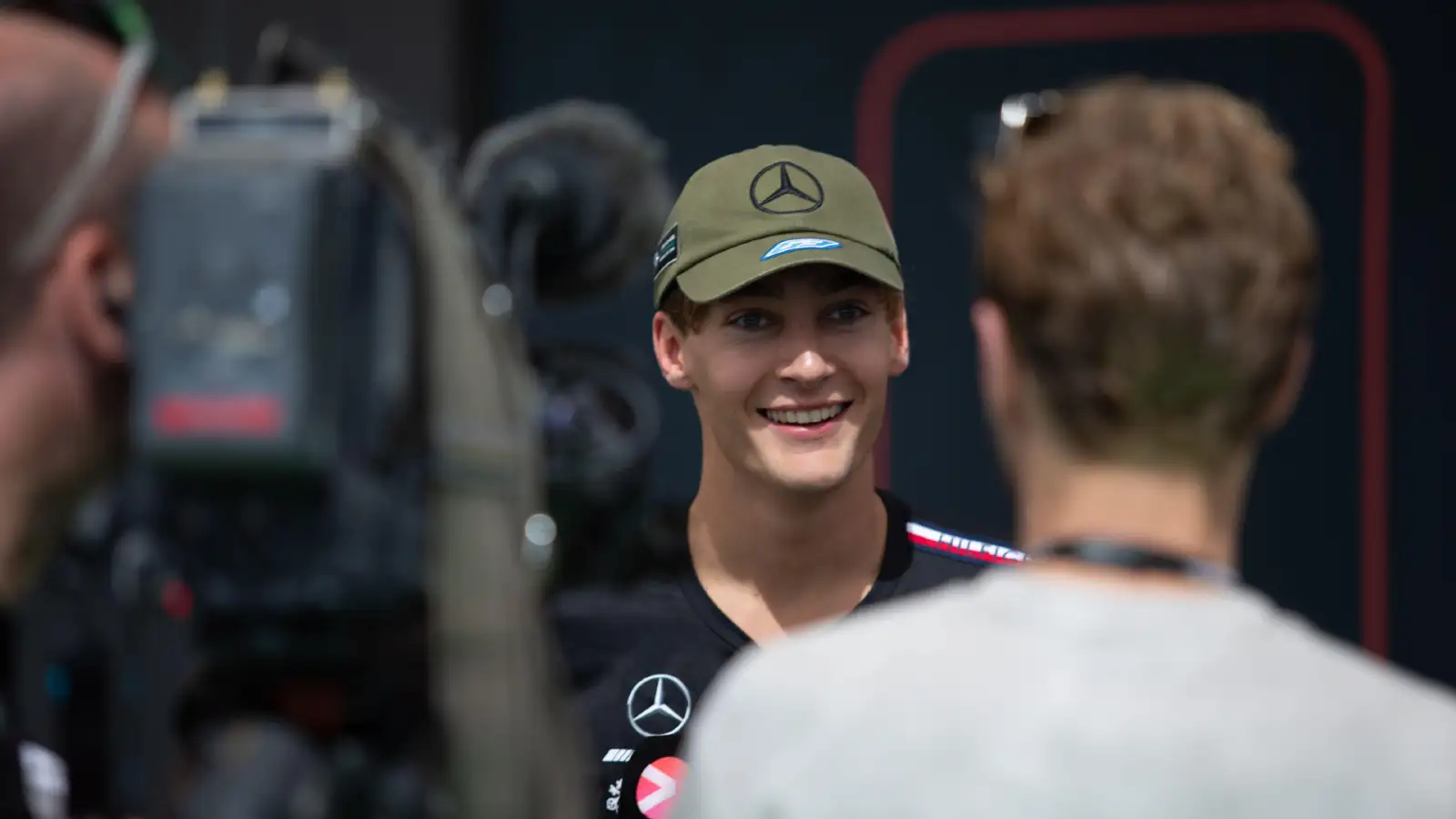 George Russell chats with media at the United States GP.
