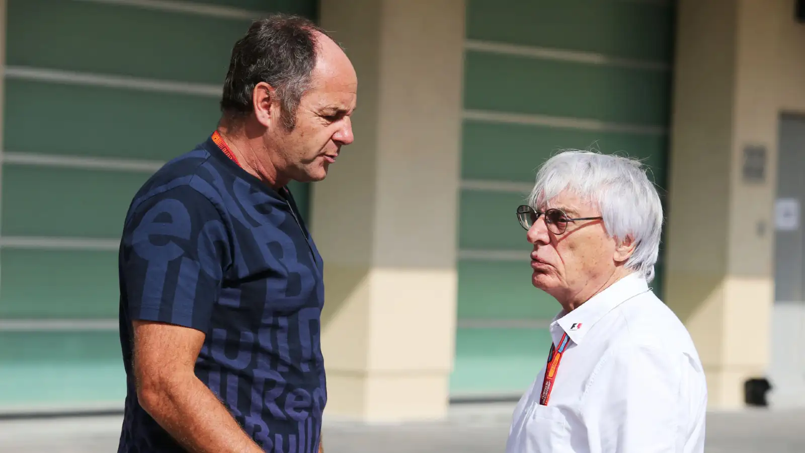 Gerhard Berger and Bernie Ecclestone at the 2016 Abu Dhabi Grand Prix.