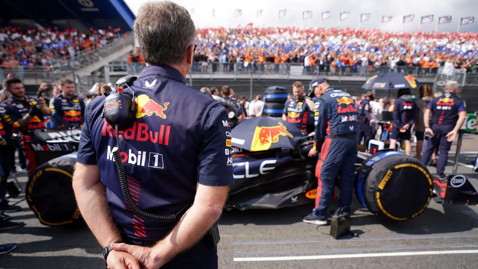Christian Horner looks on on the grid at the 2023 Dutch Grand Prix.