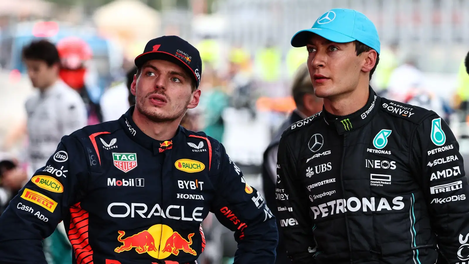 Max Verstappen and George Russell