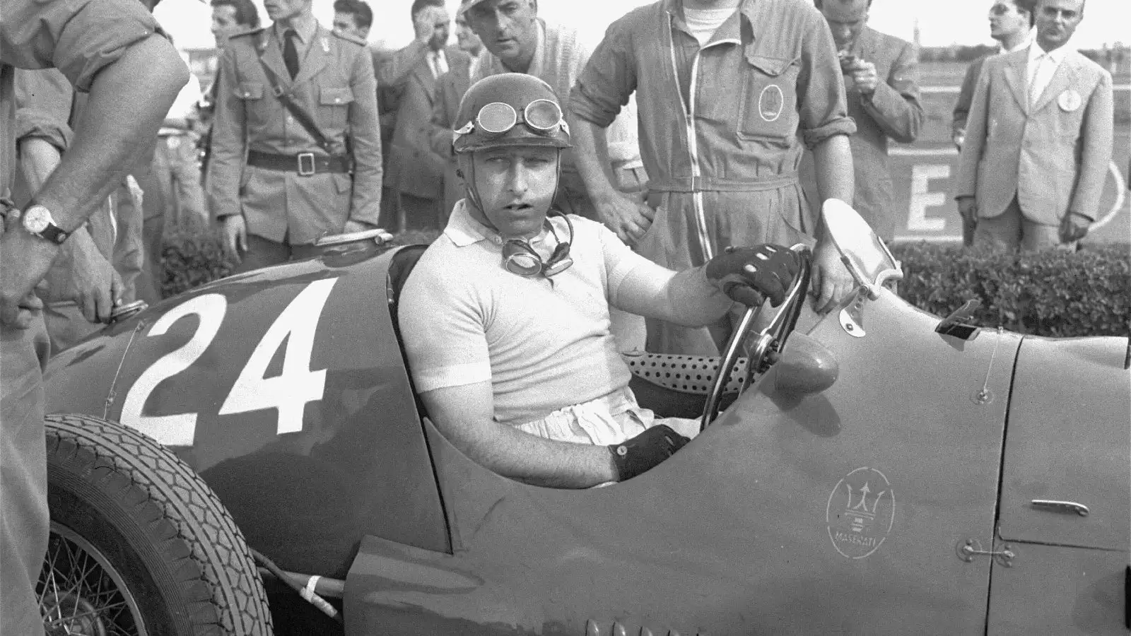 Juan Manuel Fangio, in his Maserati before the Grand Prix of Modena