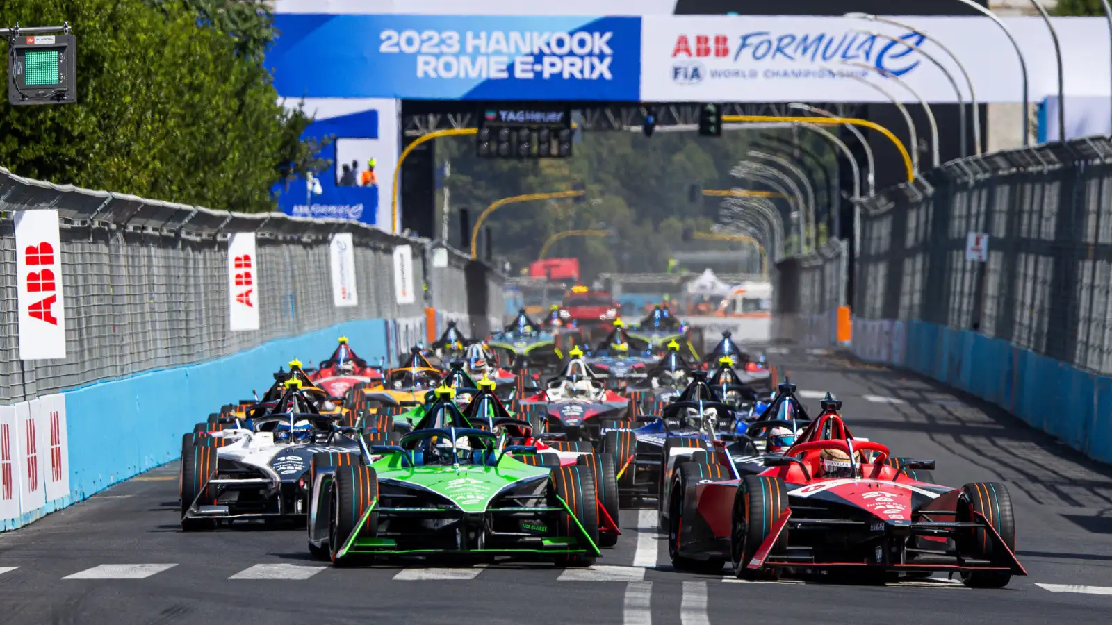A Formula E race start during the 2023 season.