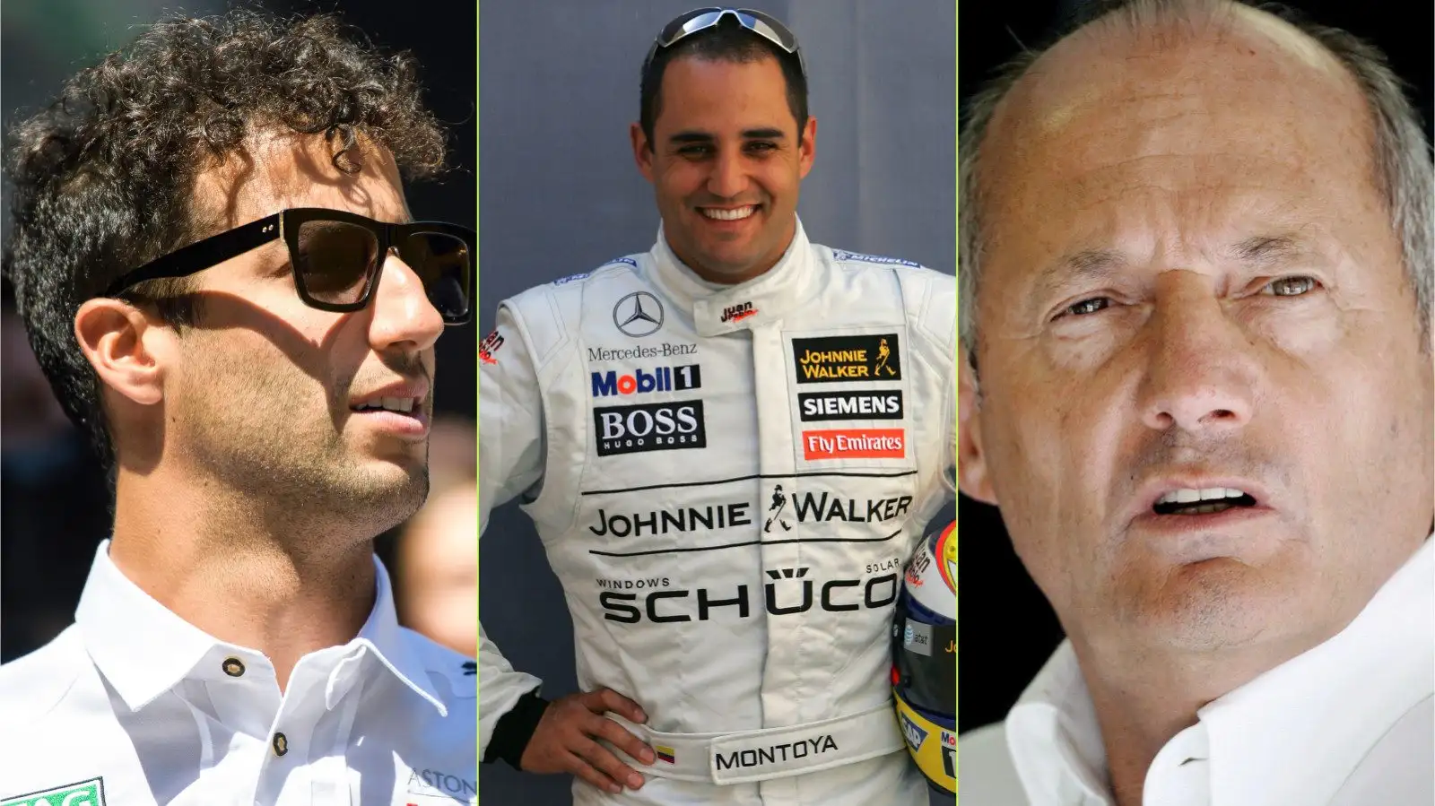 Daniel Ricciardo, Juan Pablo Montoya, and Ron Dennis.