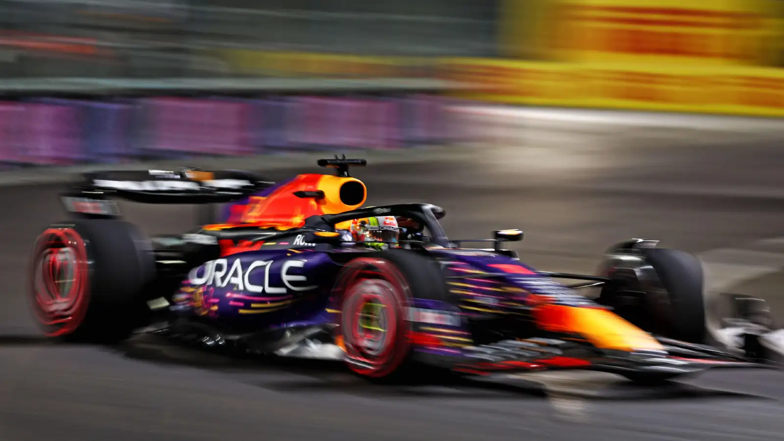 Max Verstappen races his Red Bull RB19 in the Las Vegas Grand Prix.