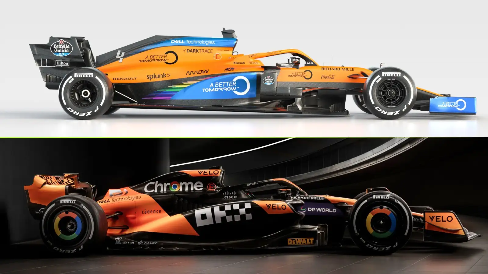 The 2021 and 2023 McLaren car.