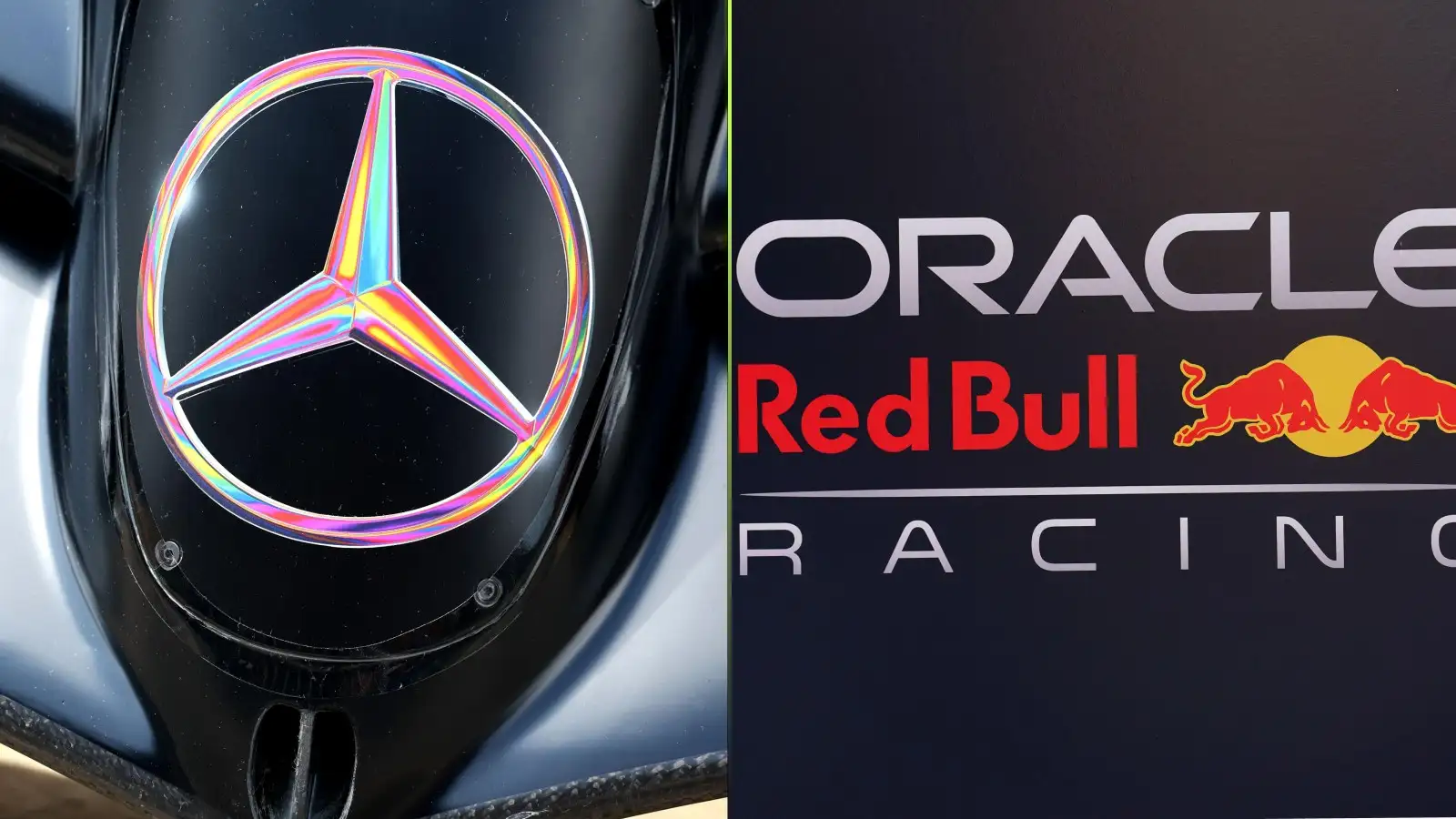 The Mercedes and Red Bull badges side by side