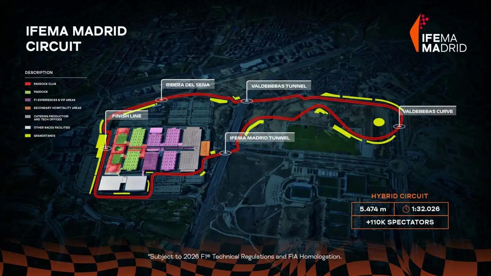 The track map of the new Madrid circuit, host of the Spanish Grand Prix from 2026.