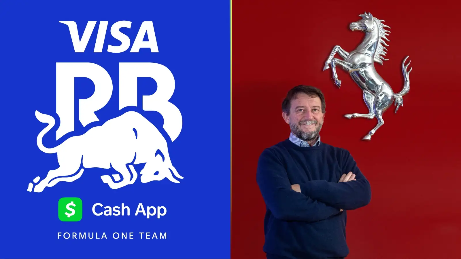 The Visa Cash App RB logo and Giovanni Soldini 