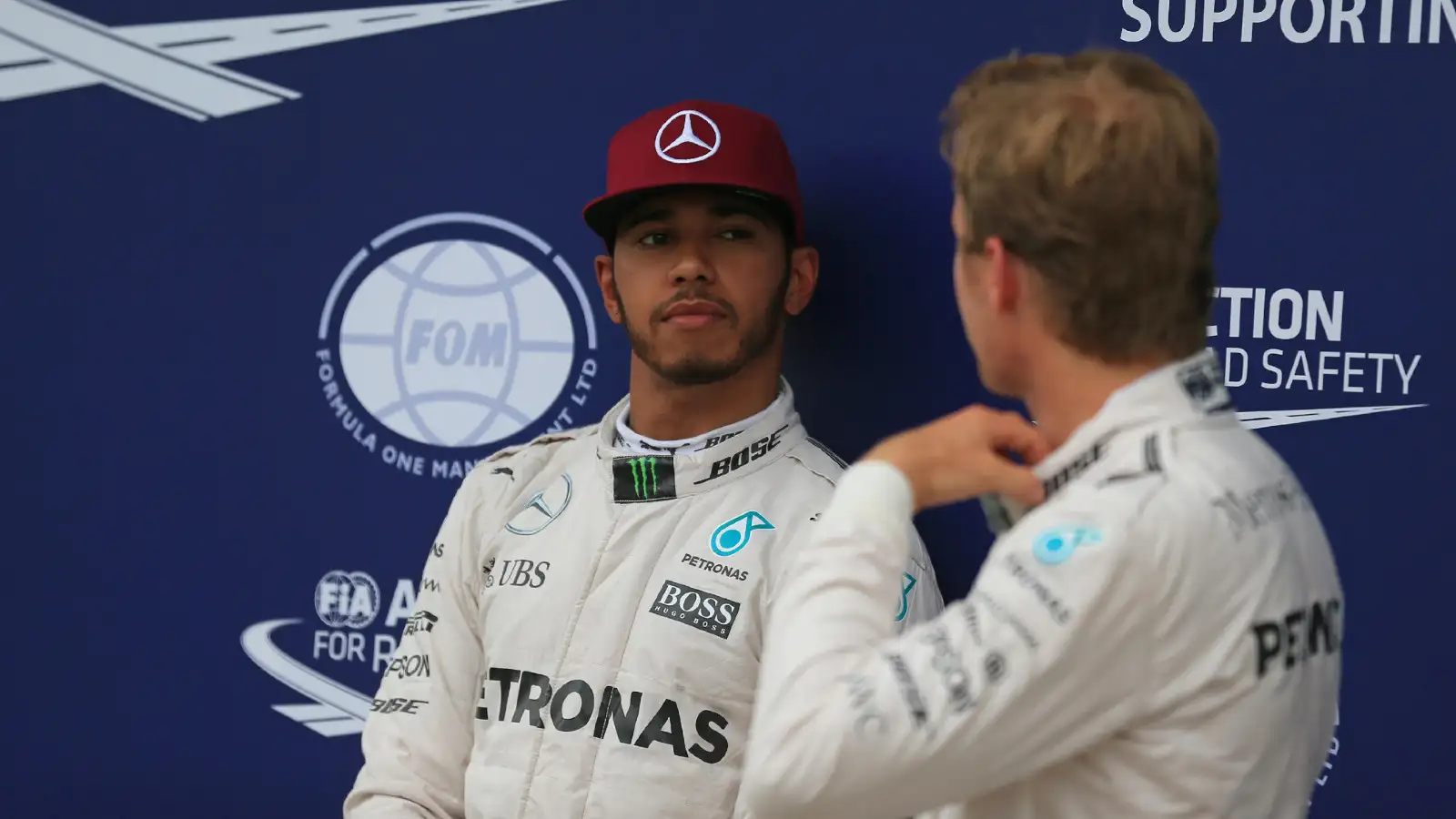 Lewis Hamilton and Nico Rosberg at the 2016 United States Grand Prix.