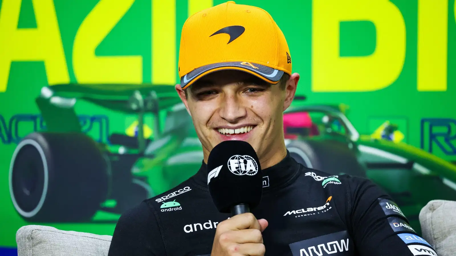 Lando Norris during a press conference.