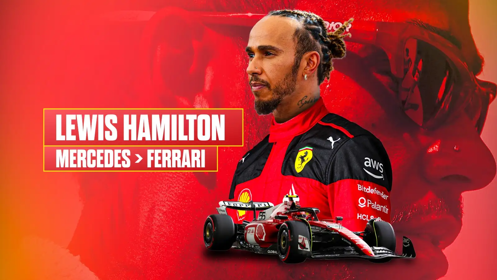 Lewis Hamilton in Ferrari colours after agreeing shock move from Mercedes.