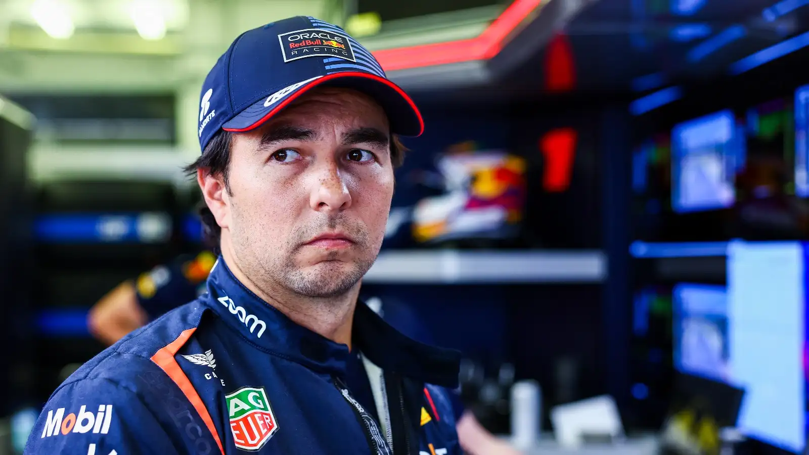 Sergio Perez in the Red Bull garage during pre-season testing.