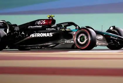 Lewis Hamilton driving the Mercedes W15 during Bahrain practice.