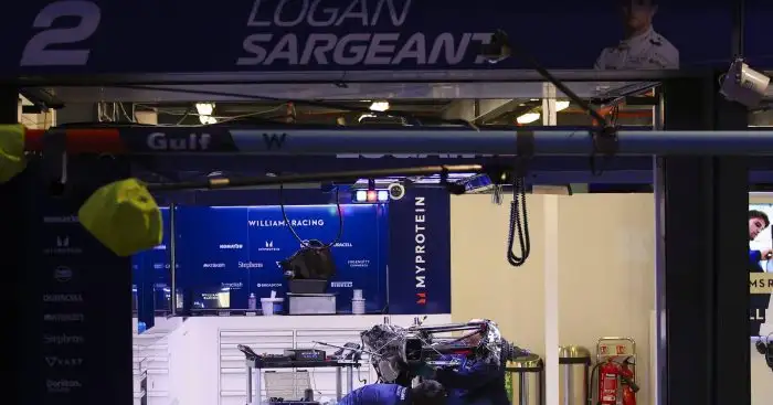 Logan Sargeant's Williams garage sits empty at the 2024 Australian Grand Prix.
