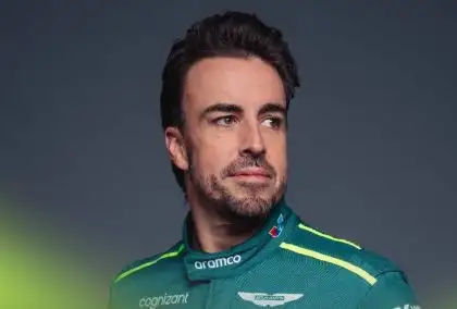 A promo shot of Fernando Alonso from Aston Martin's F1 2024 car launch
