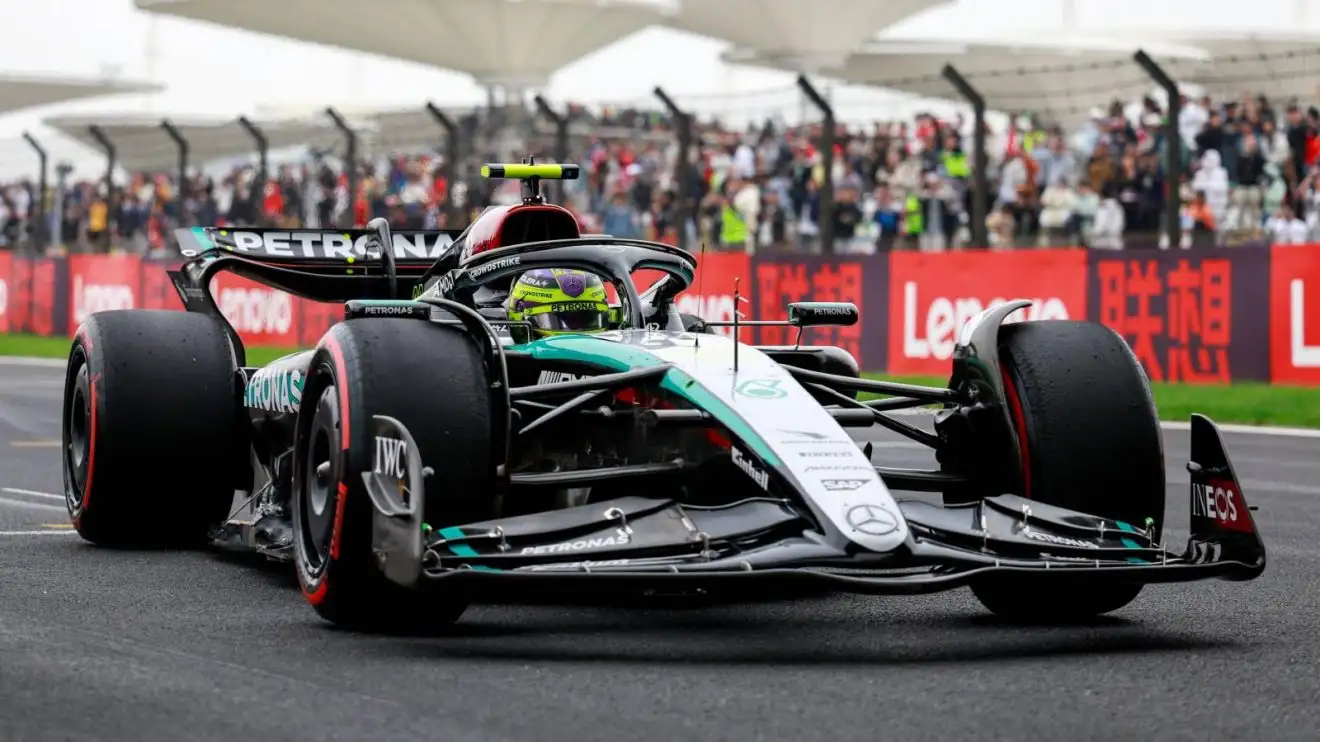 Lewis Hamilton in the Mercedes W15 at the 2024 Chinese Grand Prix.