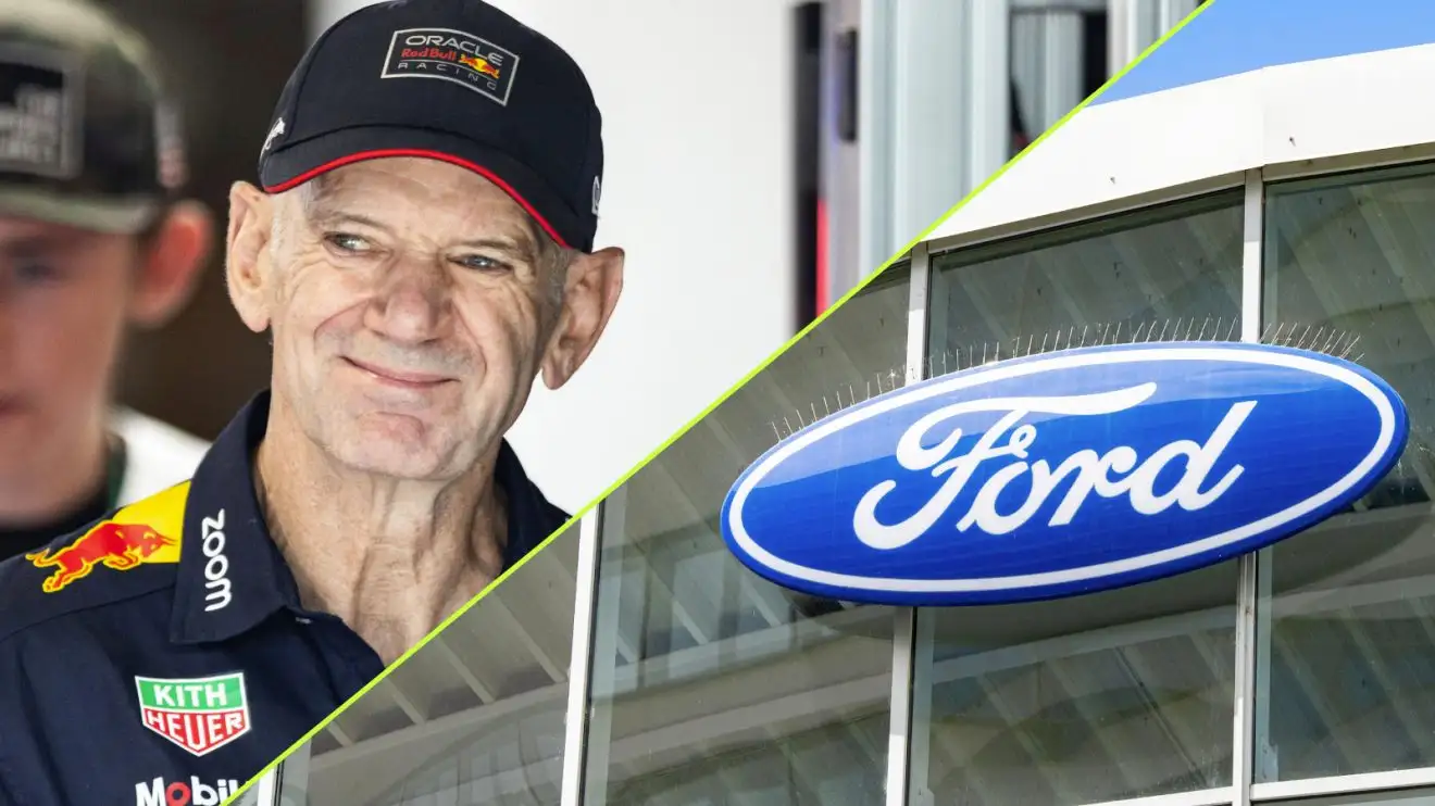 Red Bull's Adrian Newey, and the Ford logo.