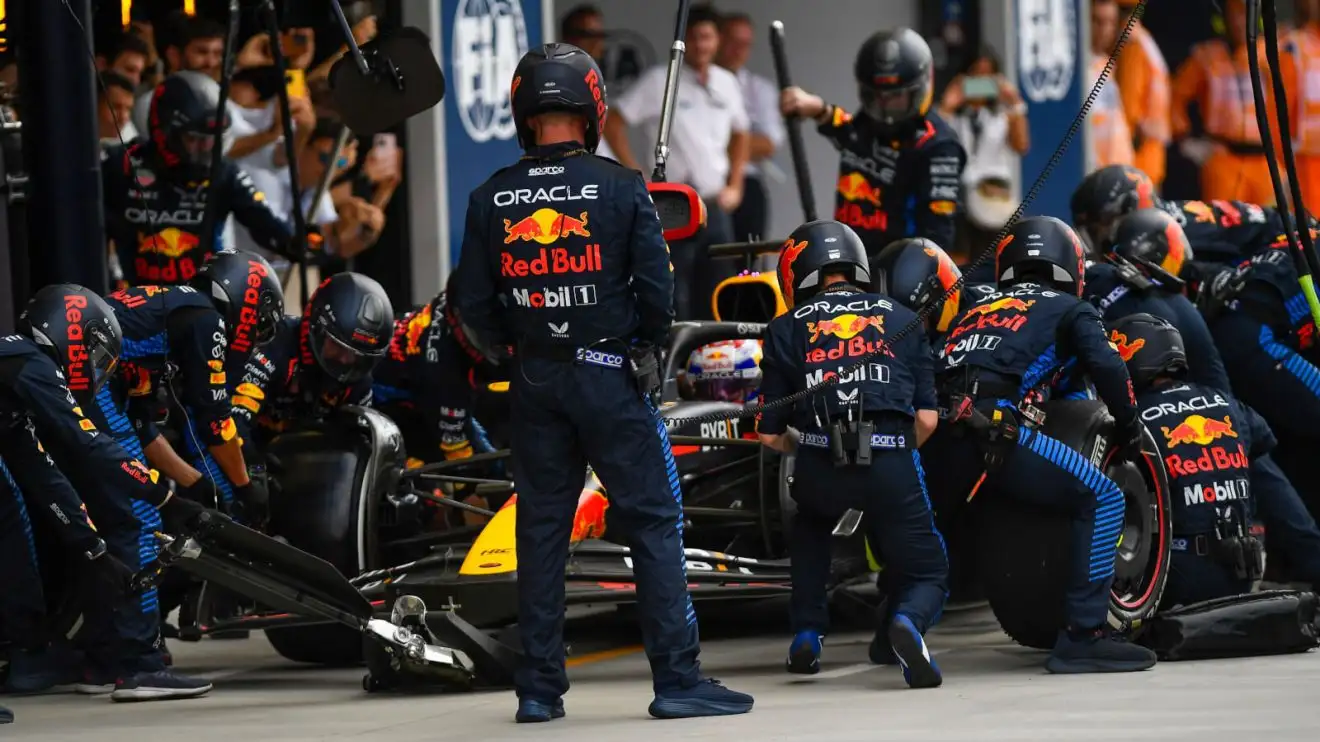 Max Verstappen makes a pit stop