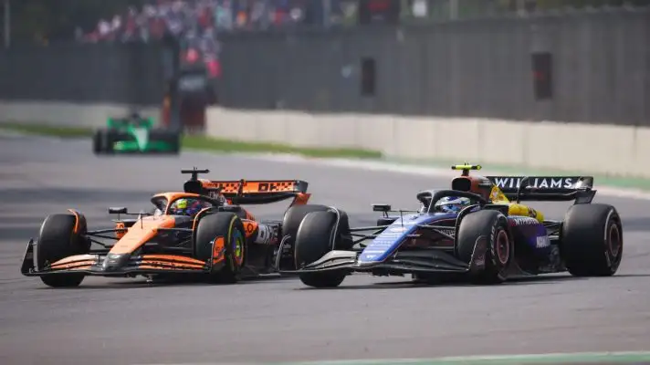 Battle between a McLaren MCL38 and Williams FW46