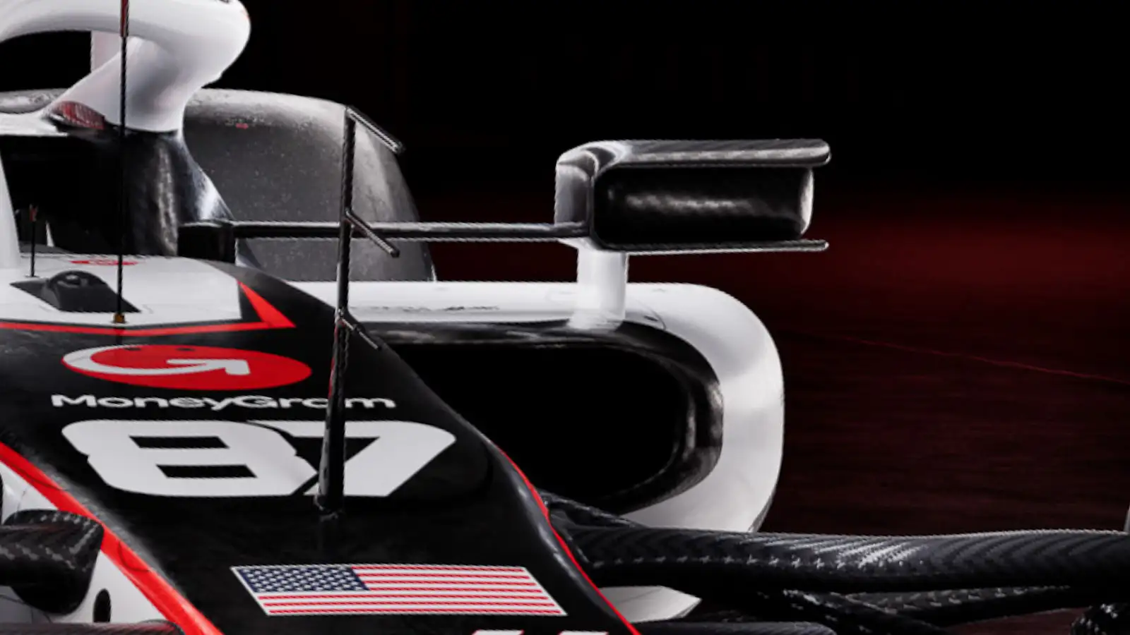 Haas VF-25 sidepod inlet and mirror front view