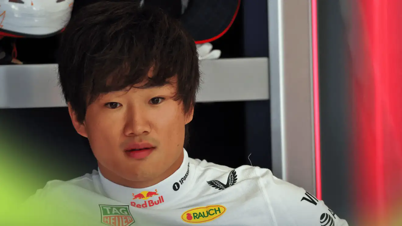 Yuki Tsunoda in the Red Bull garage at Spa