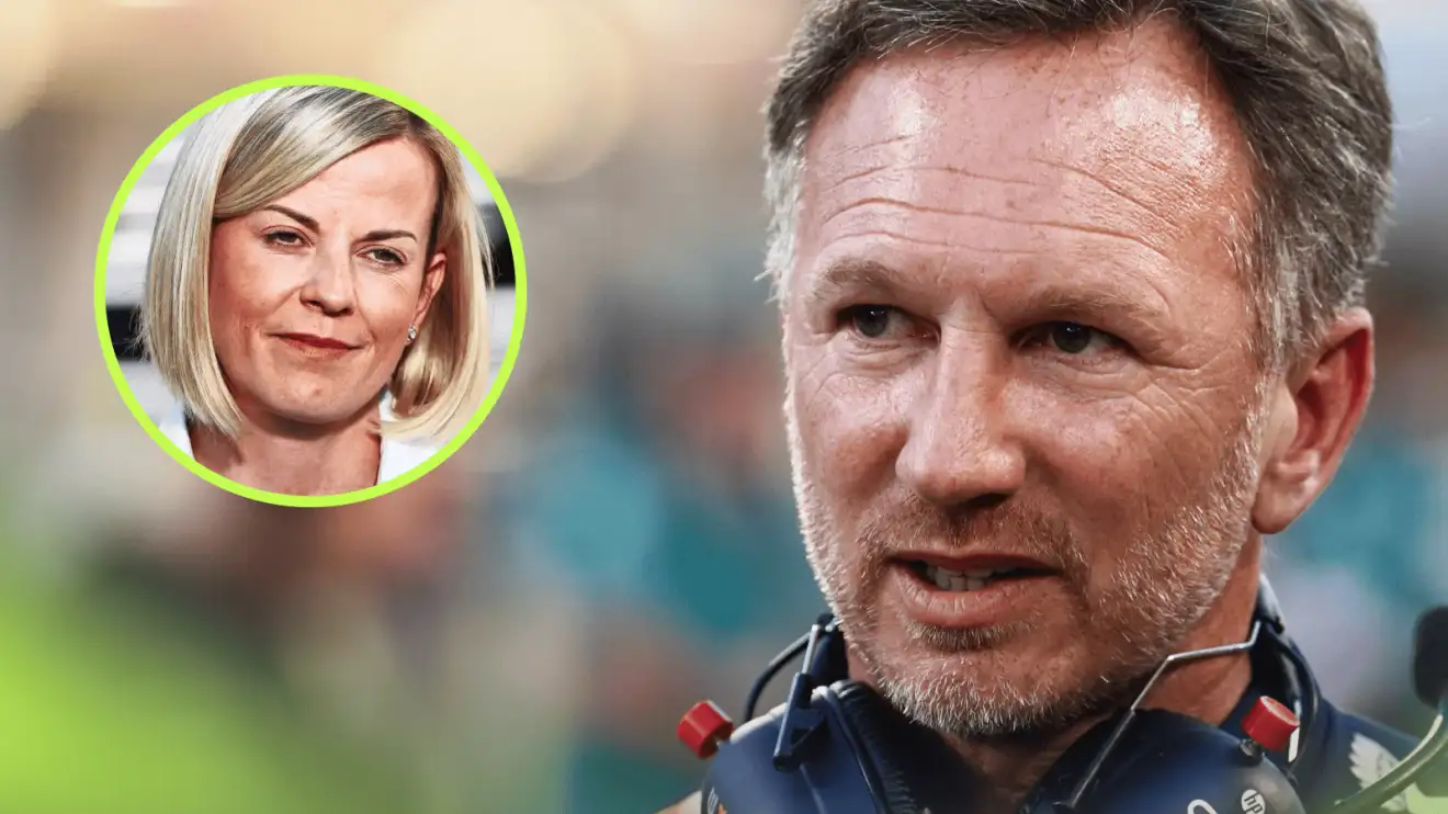 Christian Horner on the grid with an inset of Susie Wolff