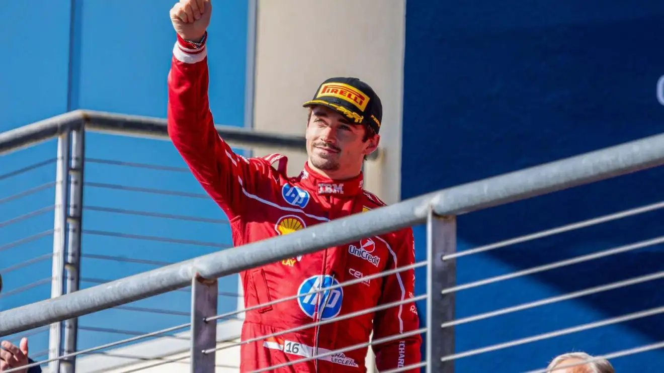 Charles Leclerc on the podium in Austin.