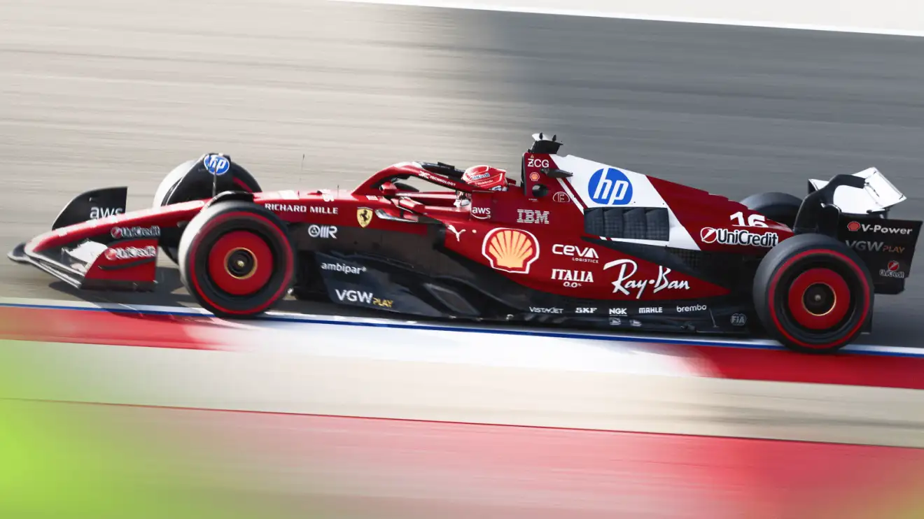 An action shot of Charles Leclerc on track in Bahrain