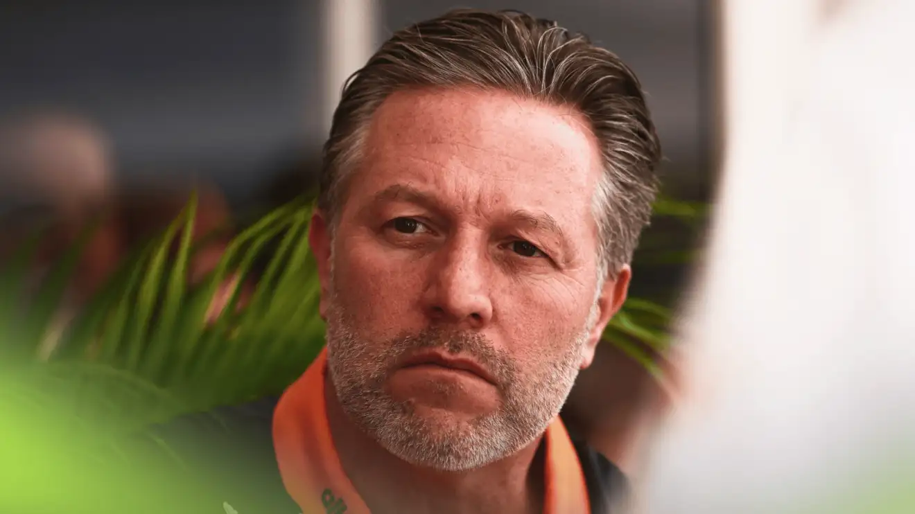 A close-up shot of Zak Brown in the paddock in Austin