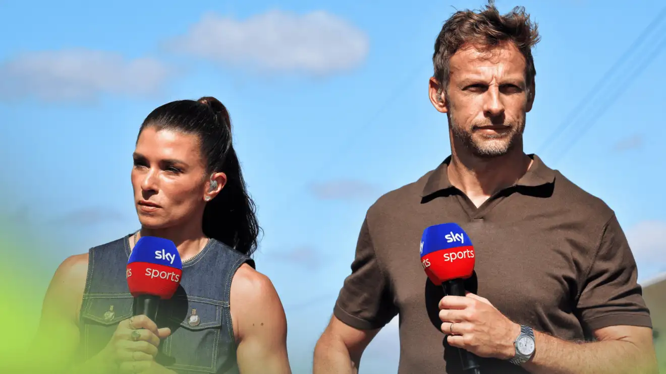 Danica Patrick and Jenson Button stood together on Sky F1 duty